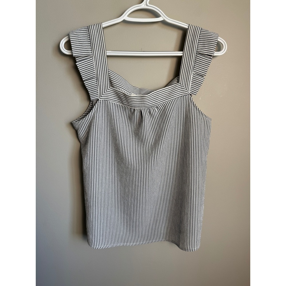 Monteau Los Angeles Striped Ruffle Strap Tank Top S Cottagecore‎ Preppy Gray